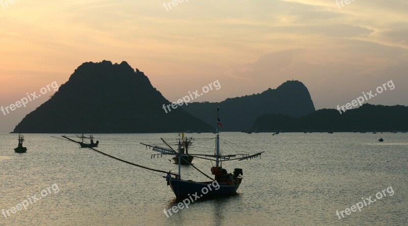 Thailand Harbor Dawn Sunrise Seashore