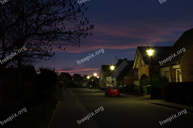 Twilight Blue Hour Sky Clouds Red