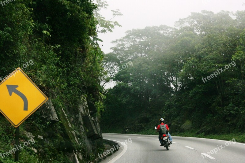 Bike Motorcycle Curve Road Fog