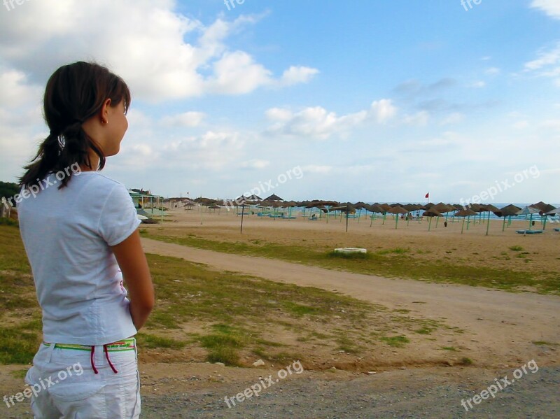 Girl Viewing Desert Beach Sky