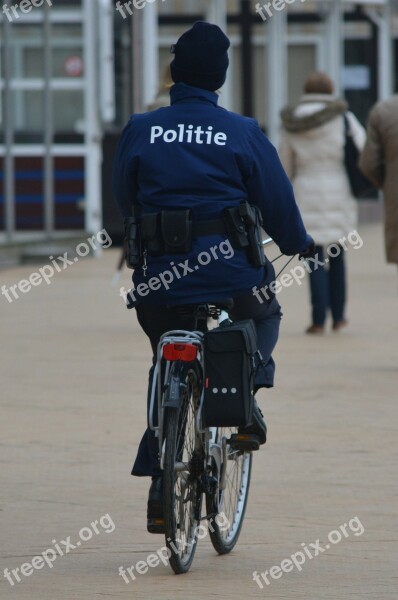 Police Uniform People Agent Bicycle