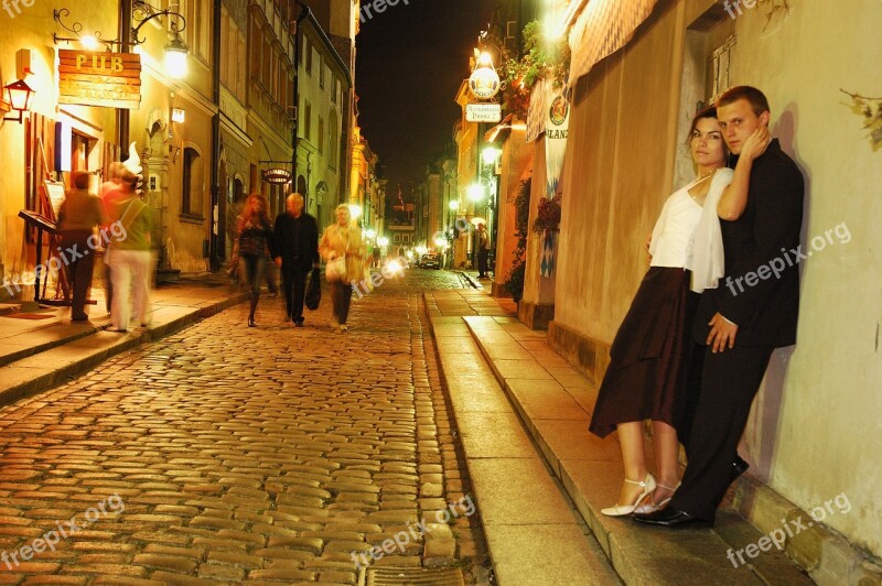 Warsaw The Old Town Evening Street Poland