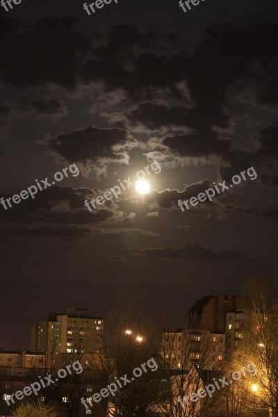 Moon The Fullness Of Night Buildings Osiedle