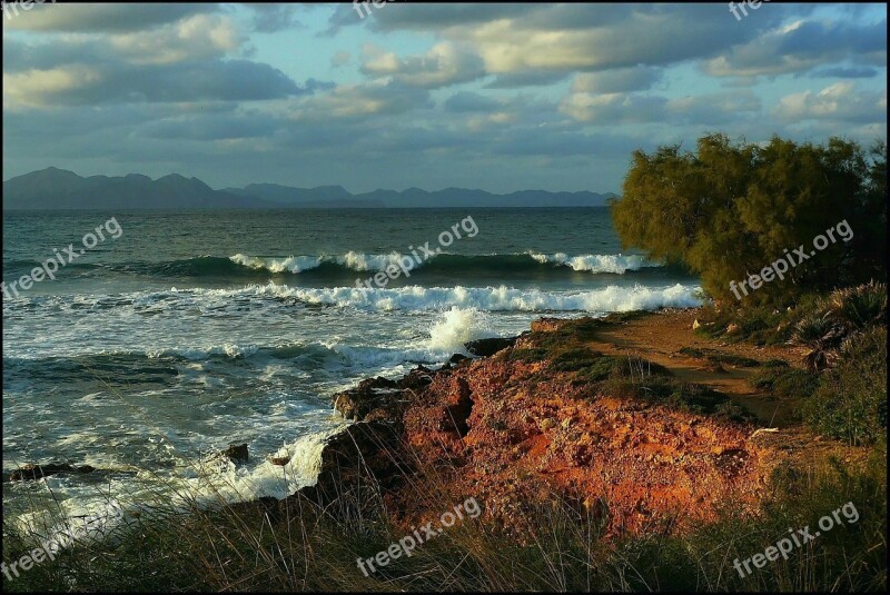 Sea Beach Water Wave Clouds