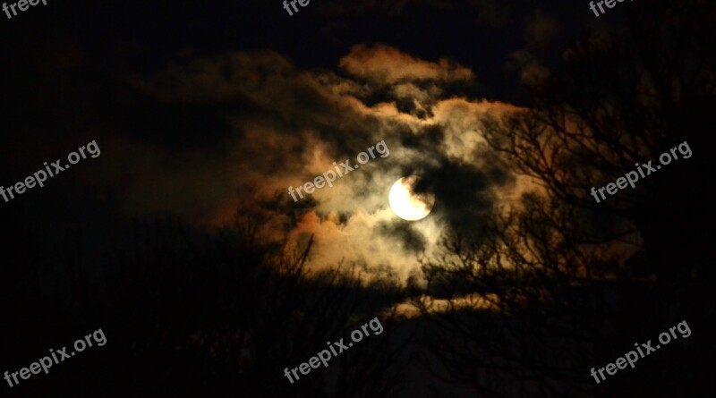 Night Full Moon Light Dark Dramatic