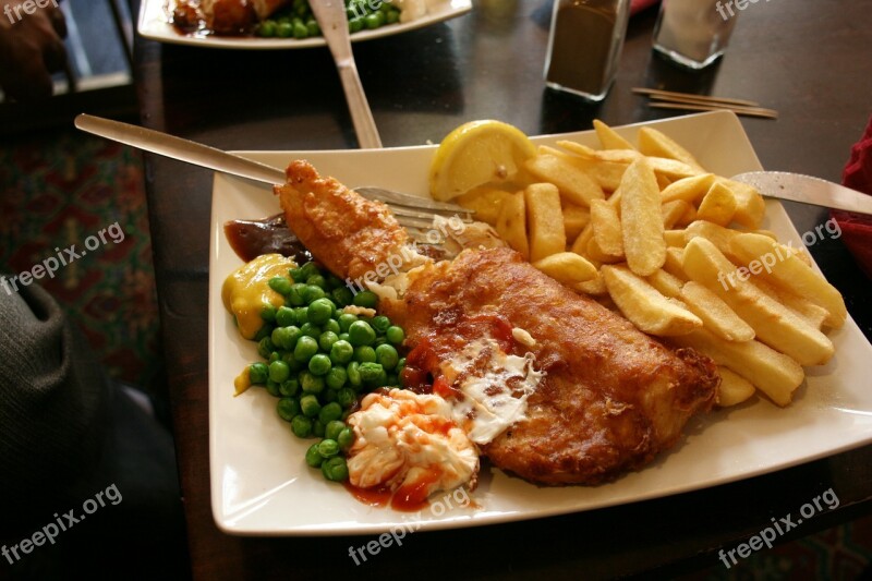 Fish Crisp Peas English Food Free Photos