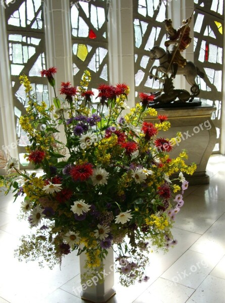 Church Jewelry Bouquet Colorful Glass Concrete Wall Thick Glass