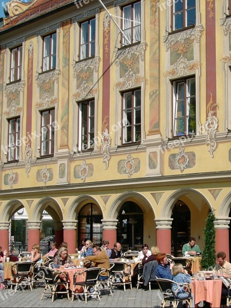 Street Cafe Magnificent Façade Mediterranean Flair Arcades Memmingen