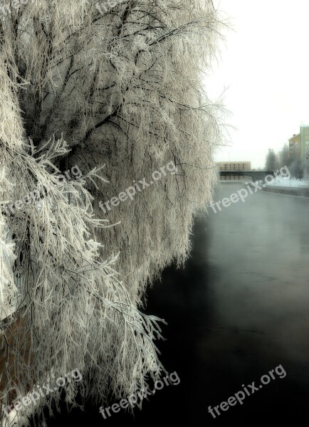 Hoarfrost River Water Winter Snow