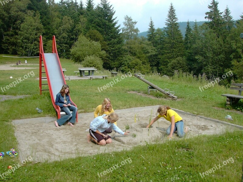 Playground Sand Pit Slide See Saw Girl