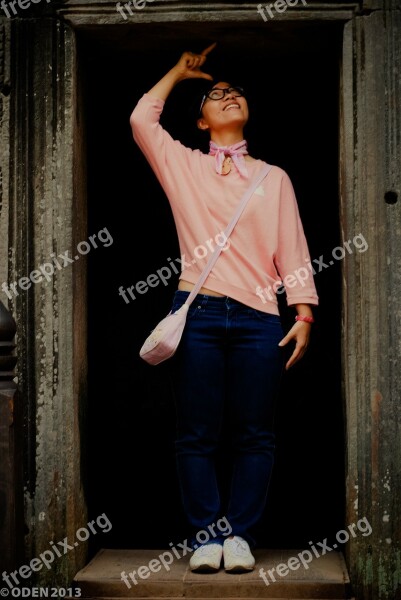 Girl Asian Temple Angkor Wat Tourist