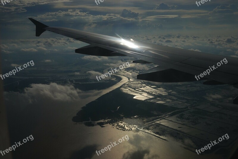 River Sunset Beautiful Wing Airplane