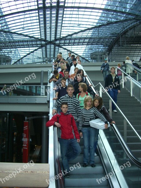 Escalator Down Berlin Central Station Glass Roof