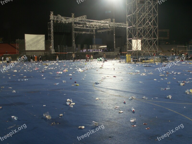 Stadium After Concert Stadium Concert Litter Garbage