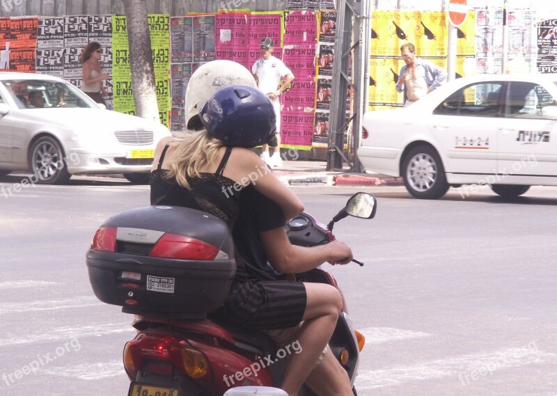 Girl Hugging Guy Helmet Motorcycle