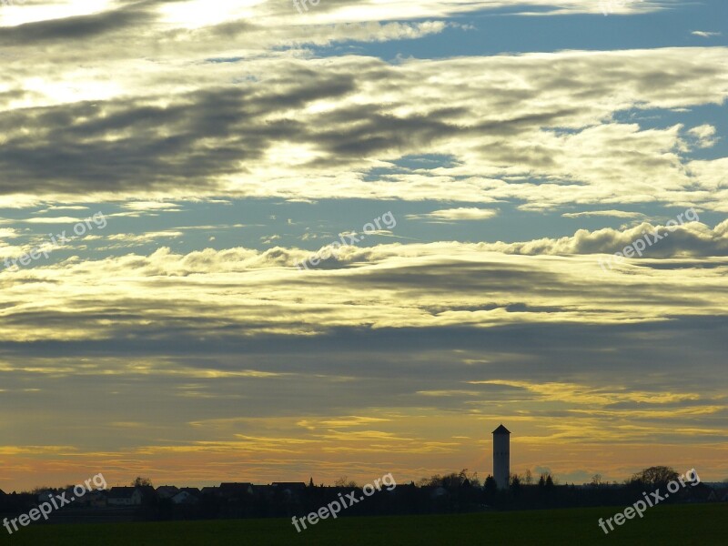 Sky Sunset Evening Sky Tower Winter