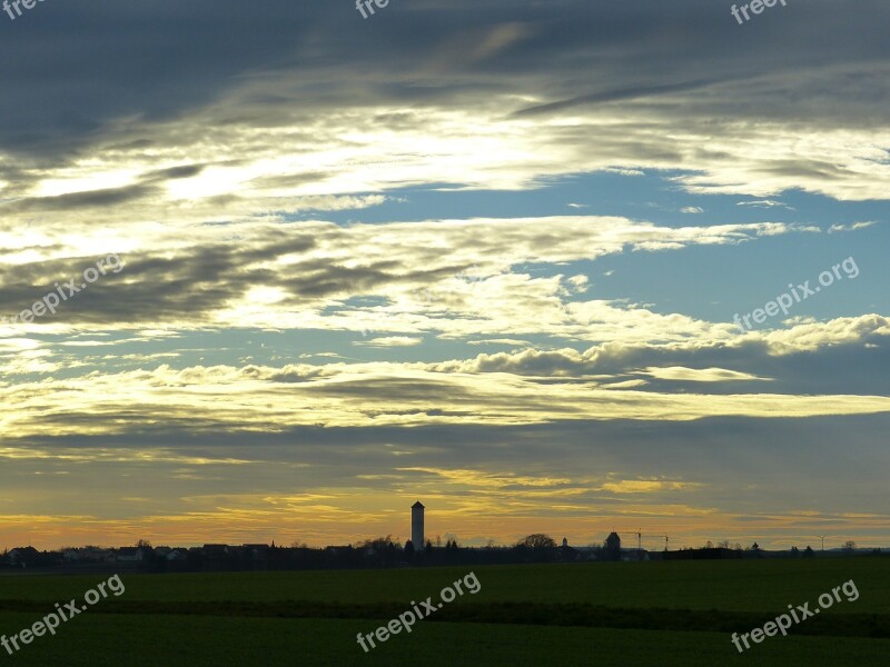 Sky Sunset Evening Sky Tower Winter