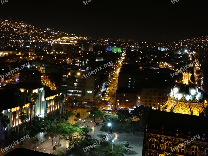 City Urban Night Vision Buildings Medellin