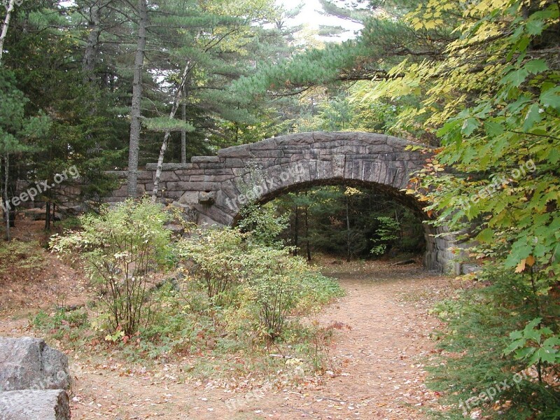 Acadia National Park Maine Stone Bridge Forest Path