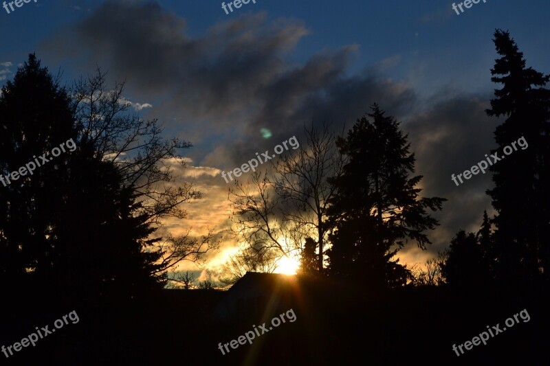 Clouds Blue Grey Afterglow Sun