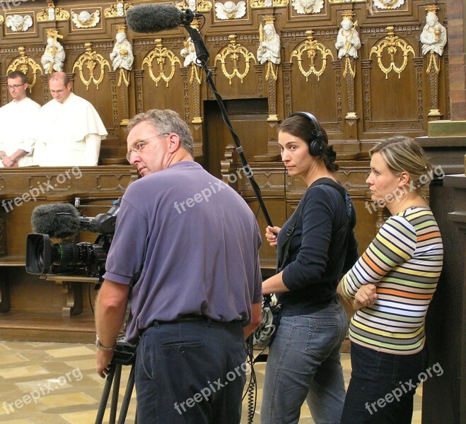 Tv Crew Turning Choir Stalls Monastery Church Roggenburg