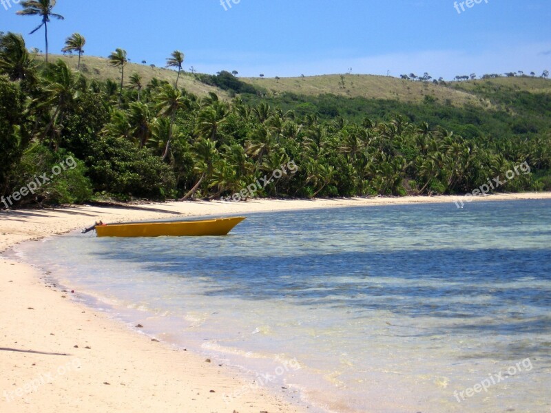 Fiji Boat Beach Palm Trees Vacations