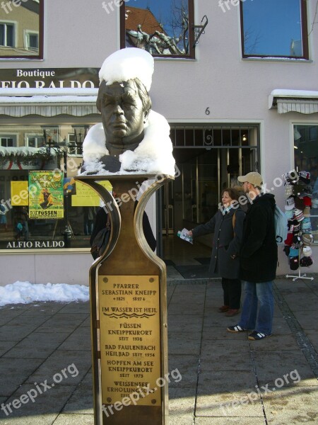 Priest Sebastian Kneipp Stele Bronze Bust With Snow Cover Snow Collar