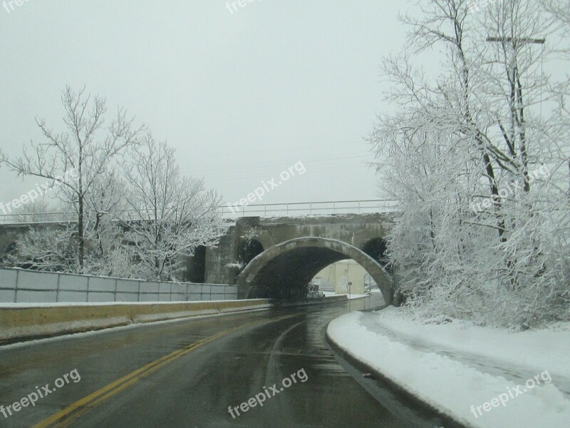 Street Road Winter Bridge Frozen