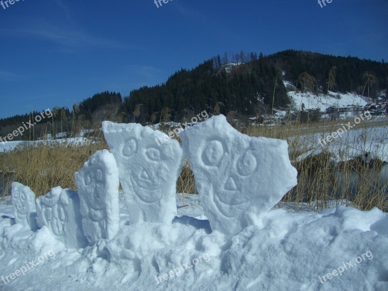 Snow Art Faces Snow Smilies Free Photos