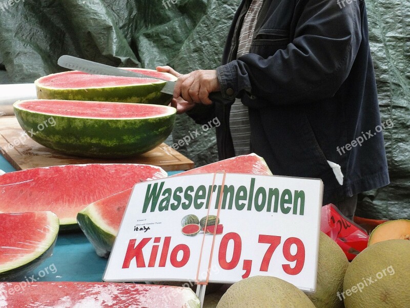 Water Melons Market Delicious Red Stand