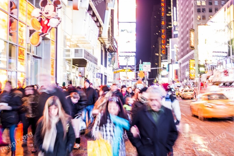 Time Square Movement People Crowd Lights