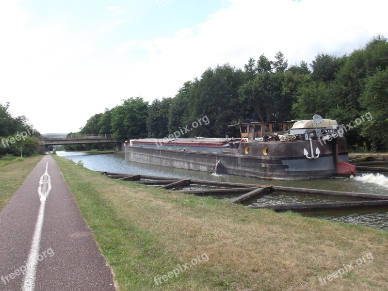 Marne Rhine Canal Cycle Path Barge Bridge Landscape