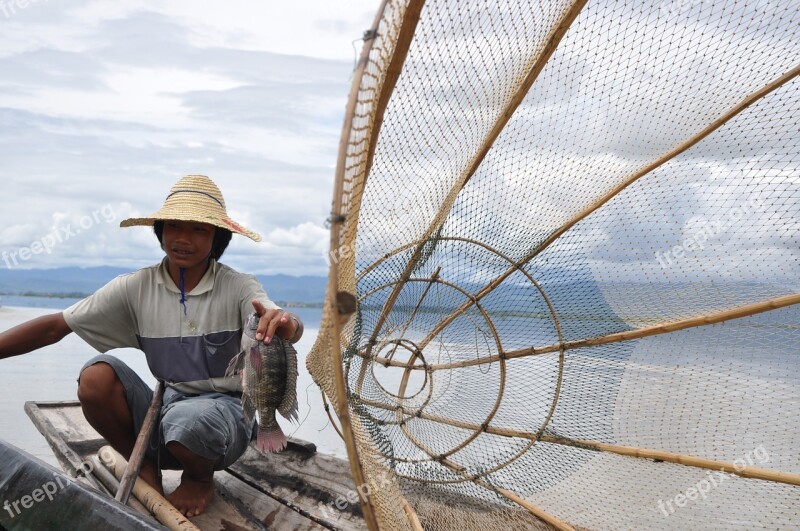 Young Fisherman Nasse Lake Myanmar