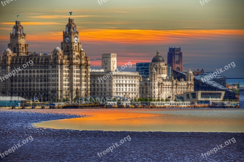 Three Graces Liverpool England Sunset Liver