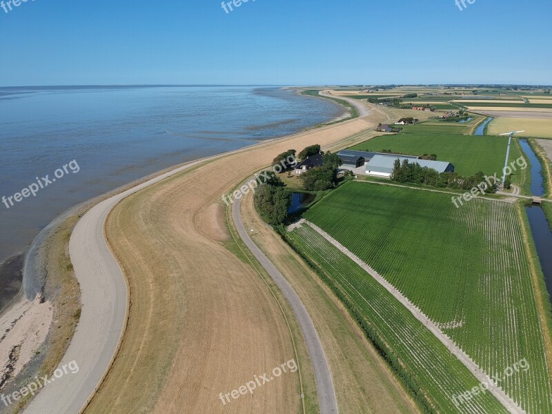 Drone West Frisian Zeedijk Wadden Sea Friesland