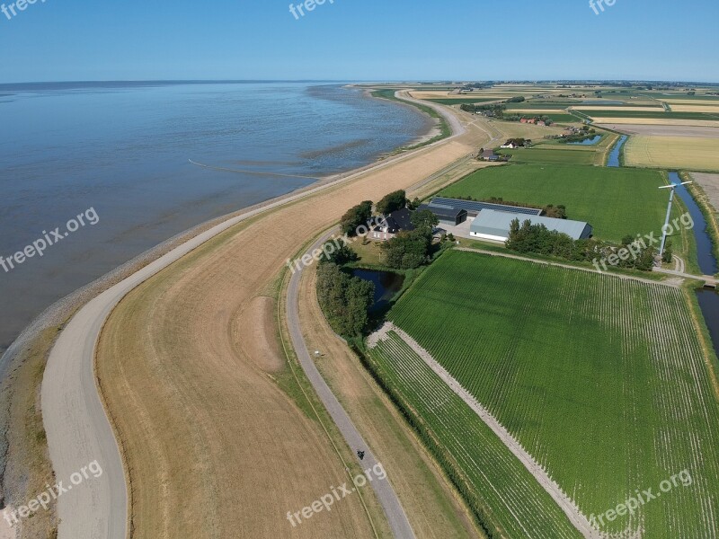 Drone West Frisian Zeedijk Wadden Sea Friesland