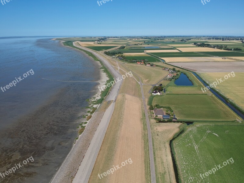 Drone West Frisian Zeedijk Wadden Sea Friesland