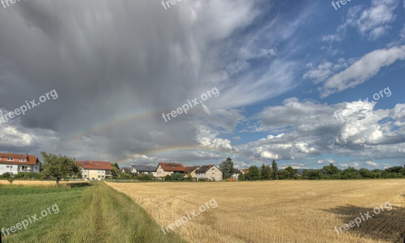 Rainbow Field Sky Landscape Rural