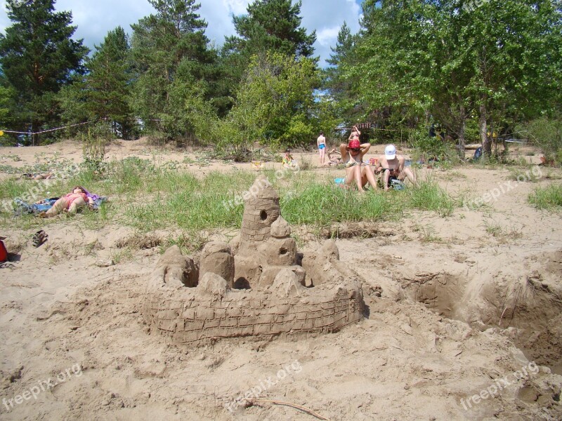 Castle From Sand River Bank Summer Sun