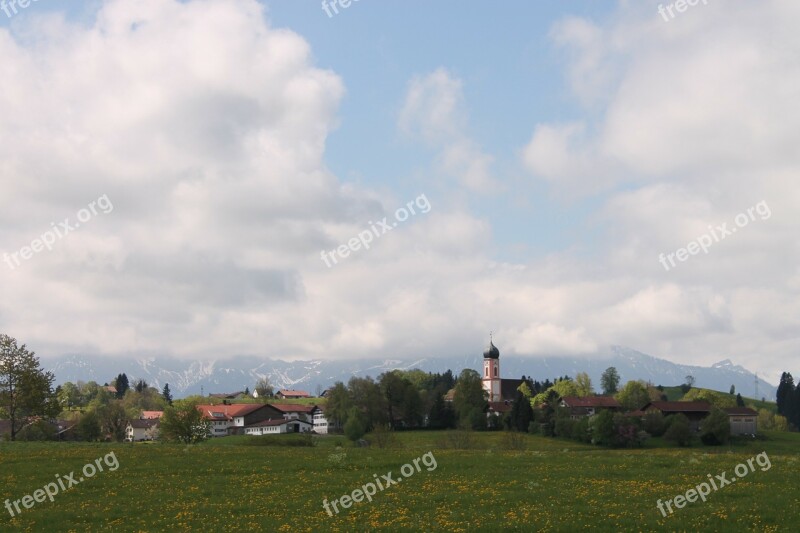 Village Alpine Alpine Panorama In The Spring Village Church Spring