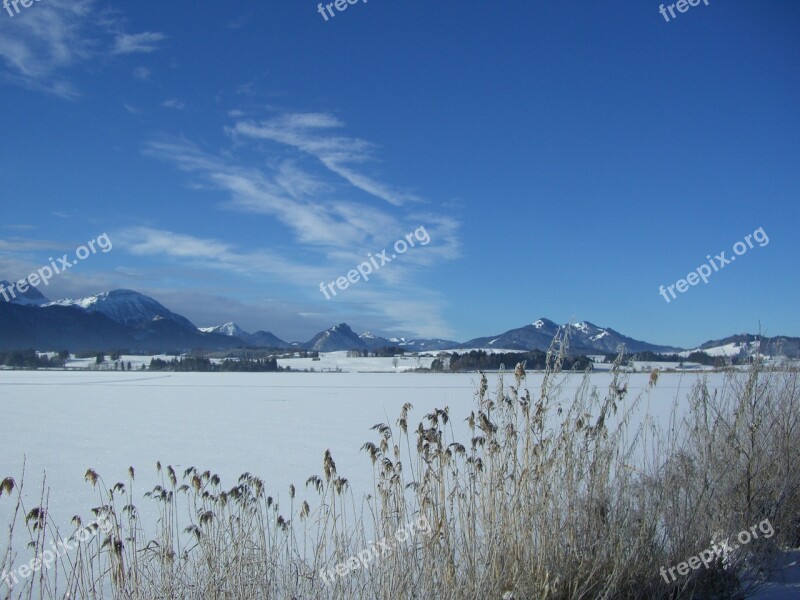 Lake Winter Ice Reed Mountain Panorama