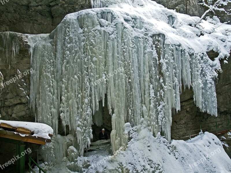 Breitachklamm Icicle Frozen Waterfall Oberstdorf Mountain Stream