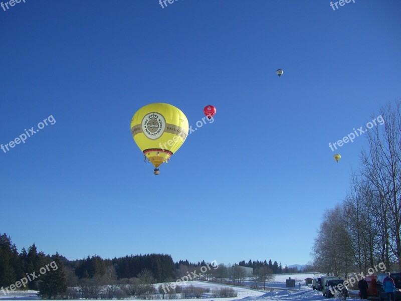 Hot Air Balloon Colorful Bright Blue Sky Hot Air Balloon Ride Winter