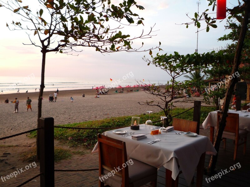 Bali Indonesia Restaurant Beach-side Evening