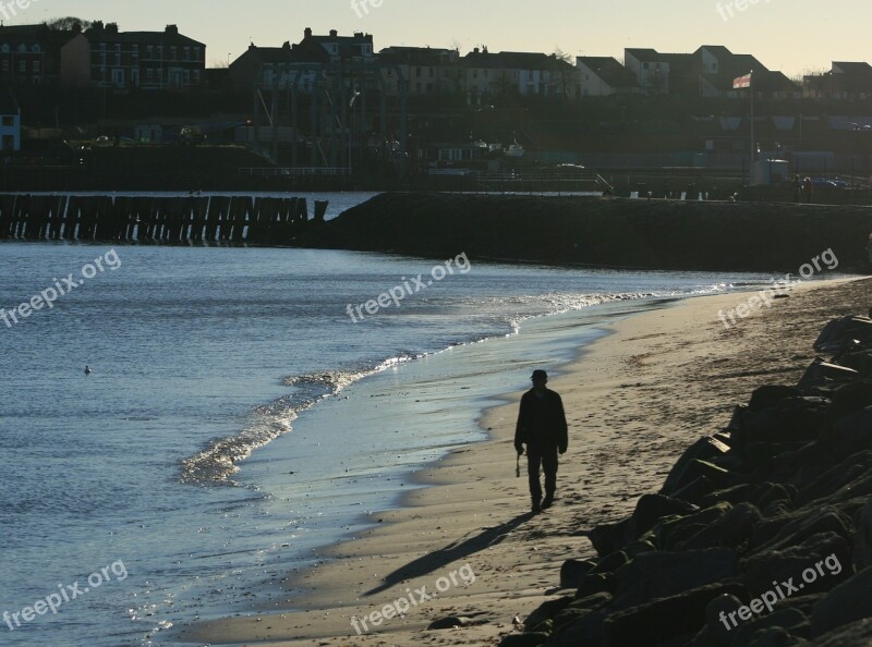 Lonely Walk Quiet Beach Shadow