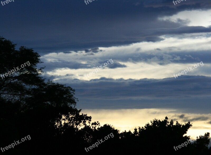 Sunset Clouds Streaks Dark Blue