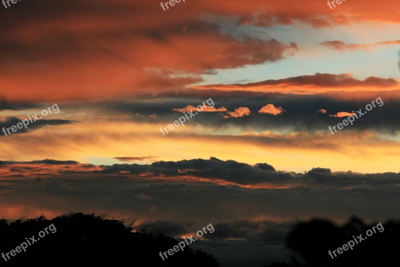 Sunset Clouds Streaks Dark Blue