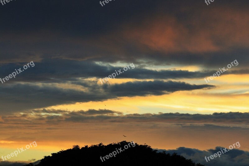 Sunset Clouds Streaks Dark Blue