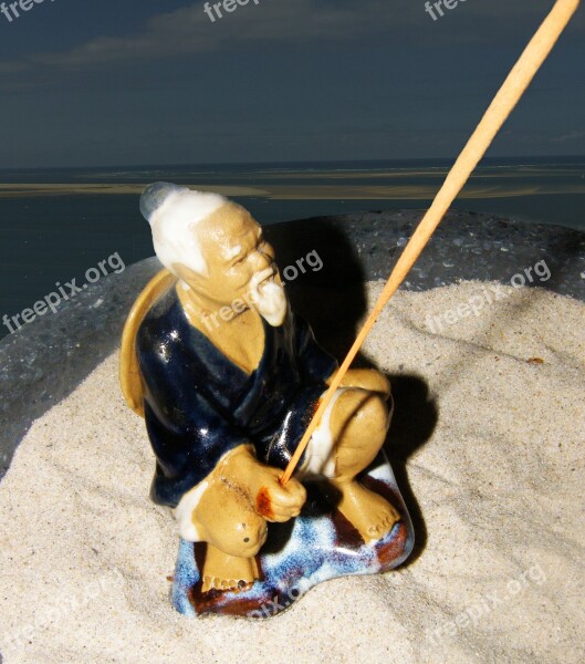 Fisherman Sea Ceramic Figure Fishing Rod