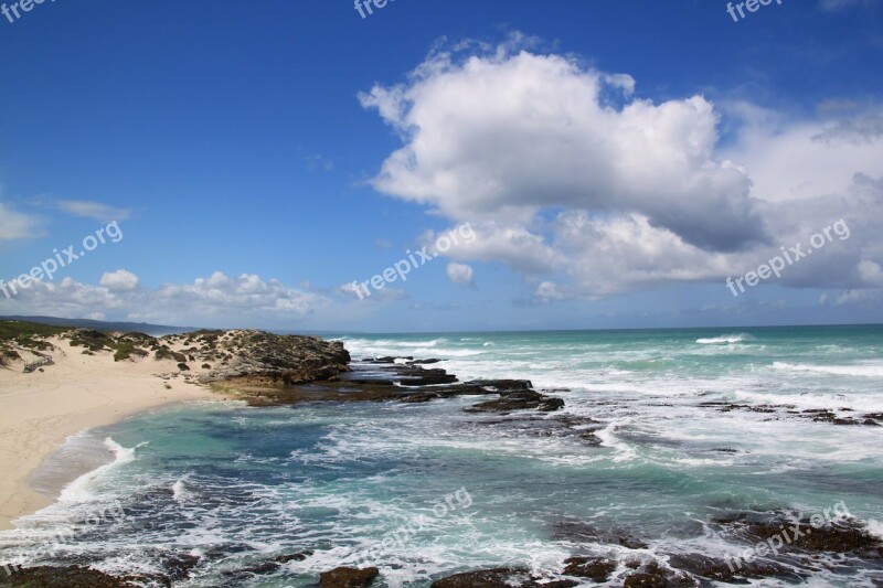 Sea Water Wave Beach Clouds